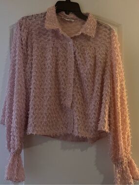 Women's Pink Textured Button-Front Blouse